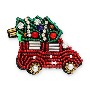 Brooches car with Christmas tree Red-Green
