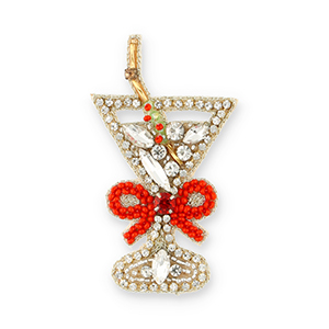 Brooches cocktail glass with bow Crystal-Red-Gold