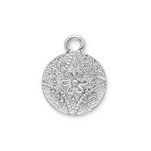Metal charms round with flower Silver