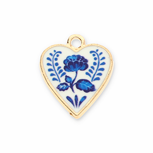 Metal charms heart with flower Gold-White-Blue