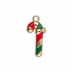 Metal charms candy cane Gold-Red-Green