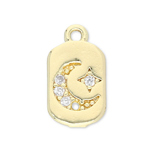 Brass TQ metal charms moon and star Gold-Transparent