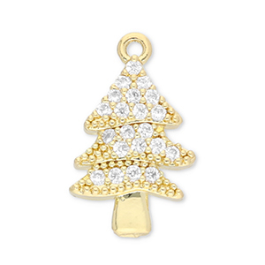Brass TQ metal charms Christmas tree Gold-Transparent