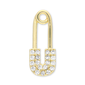 Brass TQ metal charms safety pin Gold-Transparent