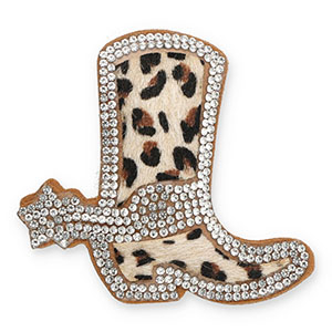 Statement charms with strass cowboy boot with leopard print Crystal-Beige-Brown