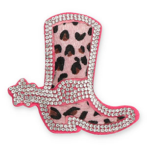 Statement charms with strass cowboy boot with leopard print Crystal-Vintage Pink-Dark Pink