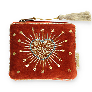 BY31&reg; Pouch heart with stars Rust Red-Gold-Blue