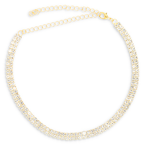 Brass TQ metal choker with strass Gold-Crystal