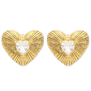 Stainless steel earrings / earpins heart Gold-Crystal