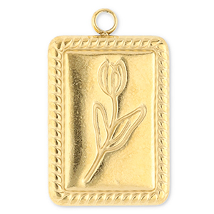 Stainless steel charms rectangle with tulip Gold