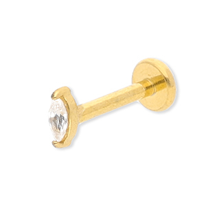 Stainless steel ear piercing oval with strass Gold-Crystal