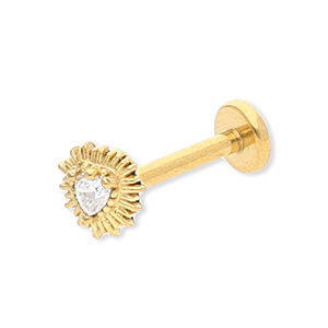 Stainless steel ear piercing heart with strass Gold-Crystal