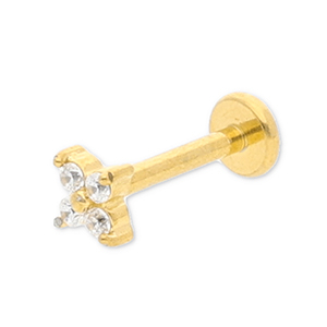Stainless steel ear piercing flower with strass Gold-Crystal