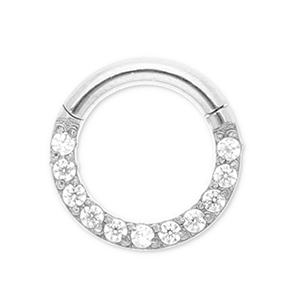 Stainless steel ear piercing clicker ring with strass Silver-Crystal