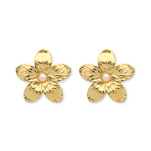 Stainless steel earrings / earpin flower Gold