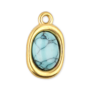 Stainless steel charms oval with natural stone howlite Gold-Light Blue