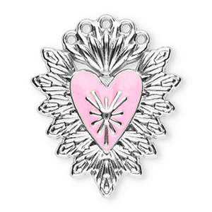 Stainless steel charms sacred heart Silver-Light Pink