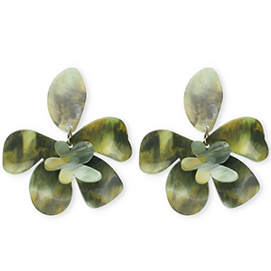 Trendy resin earrings&nbsp;/&nbsp;earpins flower Multicolour Green