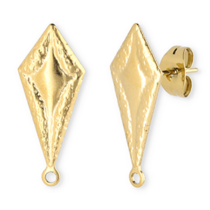 Stainless steel findings earrings / earpin rhombus with loop Gold