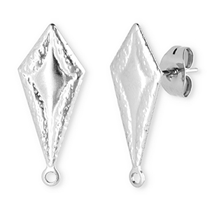 Stainless steel findings earrings / earpin rhombus with loop Silver