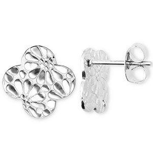 Stainless steel findings earrings / earpin clover with flower with loop Silver