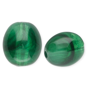 Acrylic beads oval Dark Green-Marble