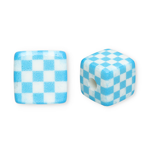 Acrylic beads square with cubes Blue-White