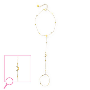 Stainless steel hand chain moon and star Gold-Crystal
