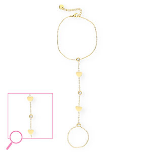 Stainless steel hand chain hearts Gold-Crystal