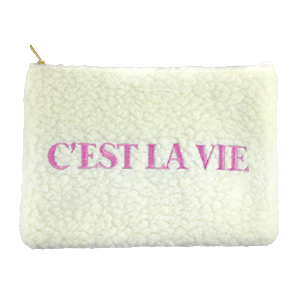 Teddy pouch "C'EST LA VIE" Off White-Purple