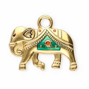 Stainless steel charms elephant Gold-Turquoise Green