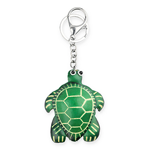 Leather keychain turtle Green-Sand Beige-White