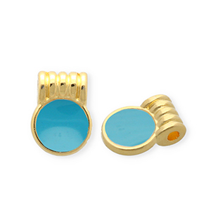 DQ&reg; European metal charms round Goud-Petrol Blue (Nikkelvrij)