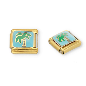 Stainless steel charms for italian bracelet palmtree Gold-Light Blue-Green
