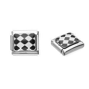Stainless steel charms for italian bracelet chequered Silver-Black-White