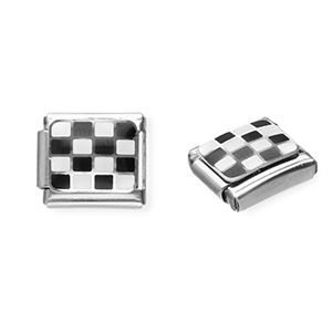 Stainless steel charms for italian bracelet chequered Silver-Black-White