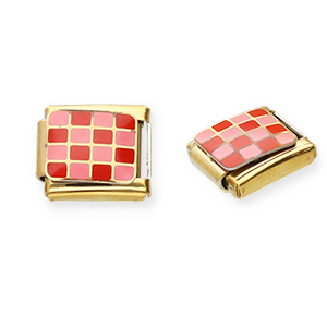 Stainless steel charms for italian bracelet chequered Gold-Pink-Red