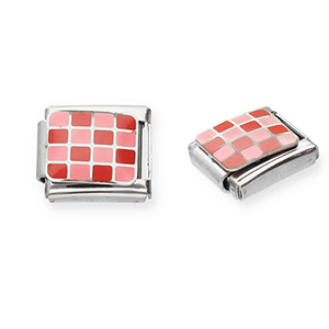 Stainless steel charms for italian bracelet chequered Silver-Pink-Red