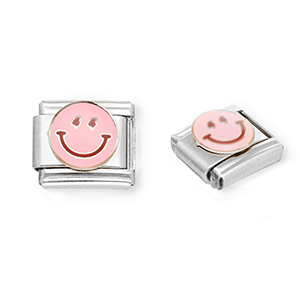 Stainless steel charms for italian bracelet smiley Silver-Light Pink-Purple
