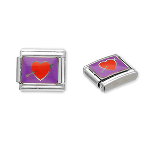 Stainless steel charms for italian bracelet heart with arrow Silver-Purple-Red