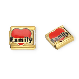 Stainless steel charms for italian bracelet heart "Family" Gold-Red-Black