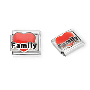 Stainless steel charms for italian bracelet heart "Family" Silver-Red-Black