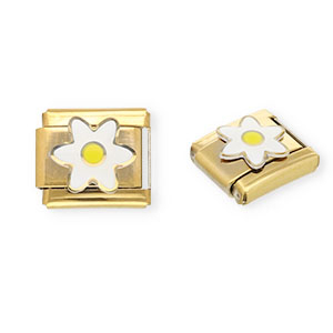 Stainless steel charms for italian bracelet flower Gold-White-Yellow