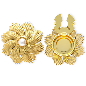 Stainless steel button covers flower with imitation pearl Gold-White