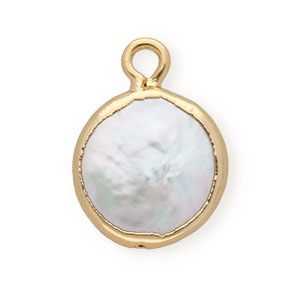 BQ Freshwater pearls charm round Gold-Natural White