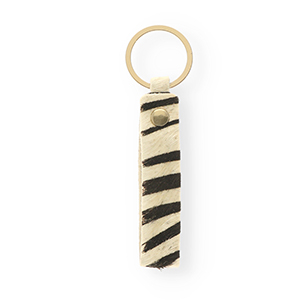 Keychain leather with zebra print White-Black-Gold