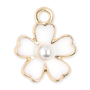 Metal charms flower with pearl Gold-White