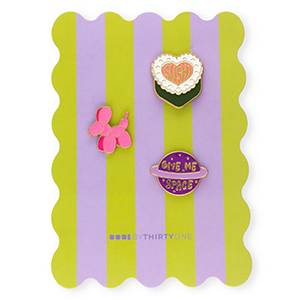 BY31&reg; Pins "Sushi"&nbsp;/&nbsp;balloon dog&nbsp;/&nbsp;"Give me space" on card Green-Purple-Pink-White-Yellow