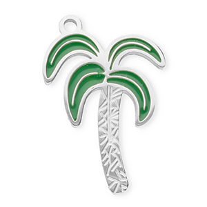 Stainless steel charms palmtree Silver-Dark Green