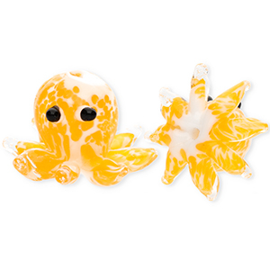Handmade glass beads octopus Light Orange-White